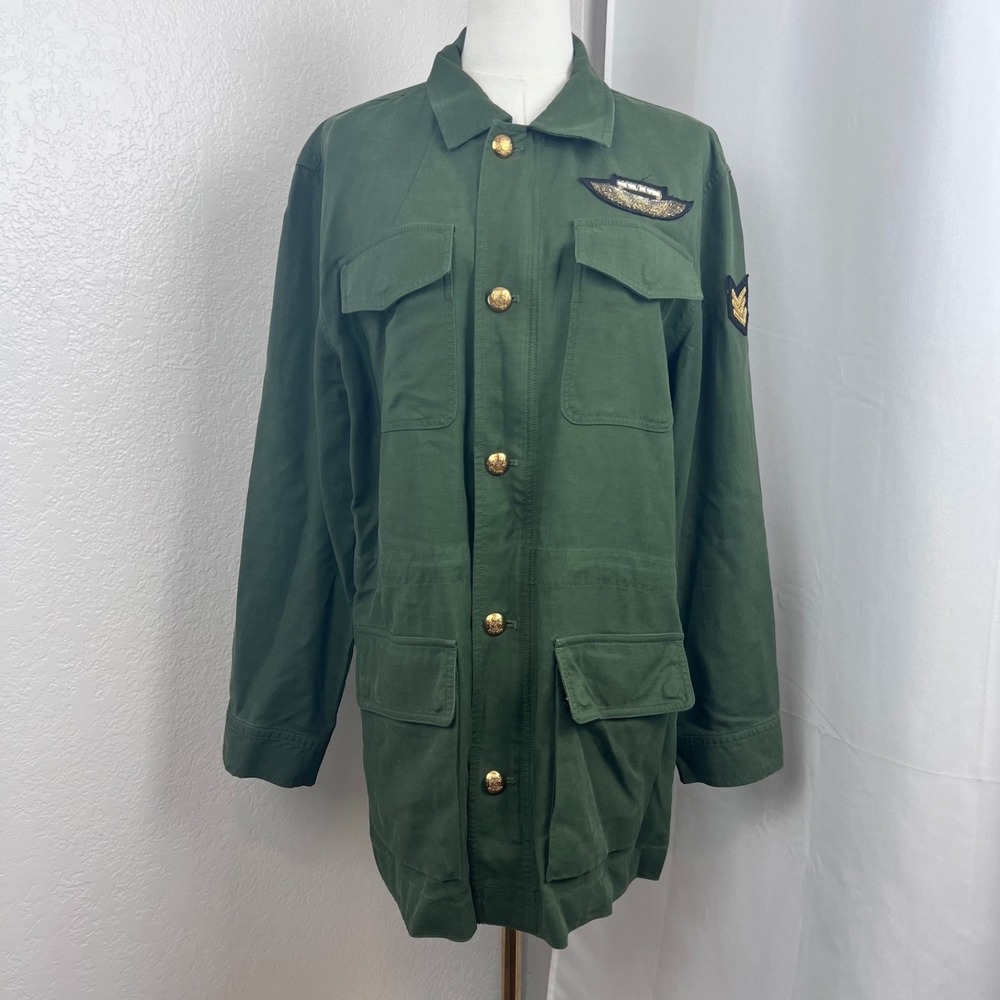 Lauren Ralph Lauren Jacket Womens 10 Green Military Canvas Utility Crest Buttons